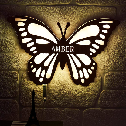 Picture of Personalized Night Light for Wall Decor | Custom Wooden Engraved Name Night Light | Butterfly