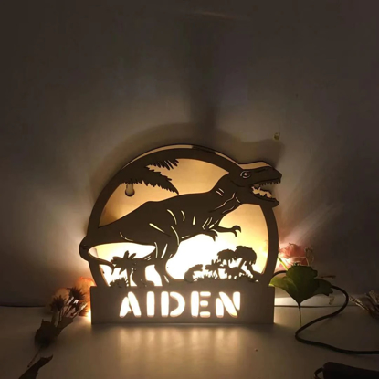 Picture of Personalized Night Light for Wall Decor | Custom Wooden Engraved Name Night Light | Dinosaur