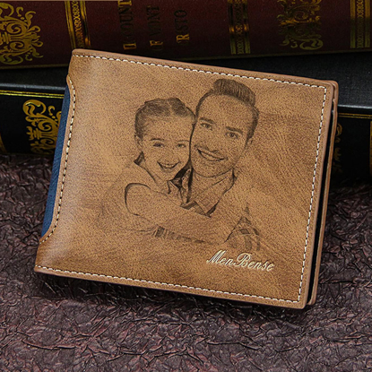 Picture of Custom Engraved Trifold Wallet for Men - Personalized Photo Wallet  - Christmas, Birthday or Father's day Gift