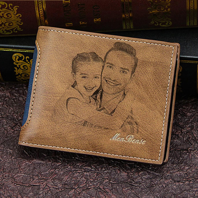 Picture of Custom Engraved Trifold Wallet for Men - Personalized Photo Wallet  - Christmas, Birthday or Father's day Gift