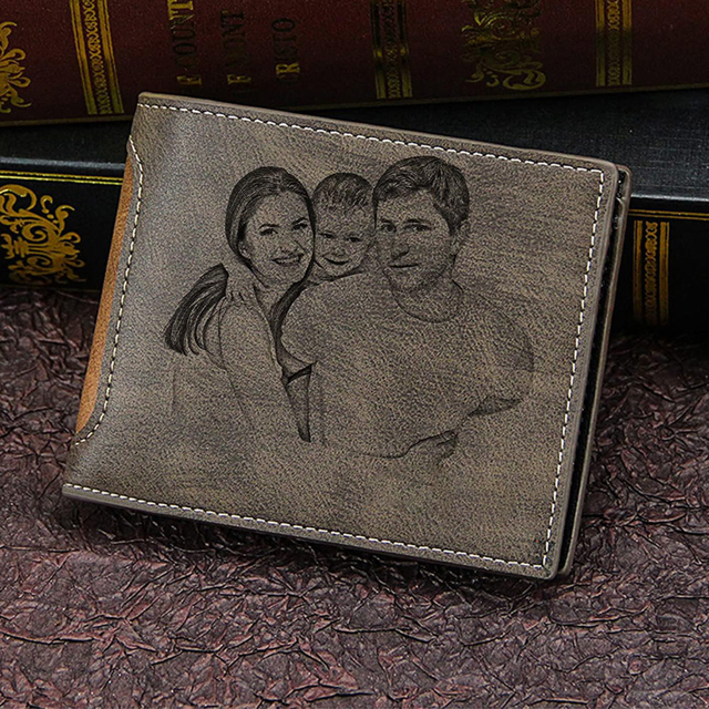 Picture of Custom Engraved Trifold Wallet for Men - Personalized Photo Wallet  - Christmas, Birthday or Father's day Gift