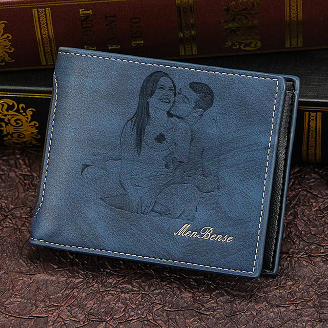 Picture of Custom Engraved Trifold Wallet for Men - Personalized Photo Wallet  - Christmas, Birthday or Father's day Gift