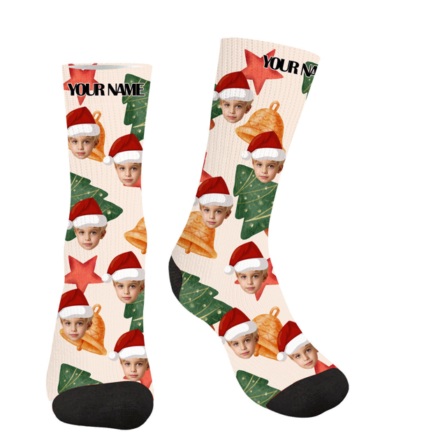 Picture of Custom Face Christmas Stockings | Custom Photo Stockings | Custom Christmas Beige Stockings