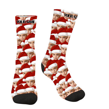 Picture of Custom Christmas Face Socks | Custom Photo Flatlay Socks | Custom Christmas Socks