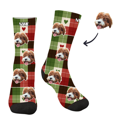 Picture of Custom face socks with text | Personalized photo socks | Christmas style custom face photo simple socks