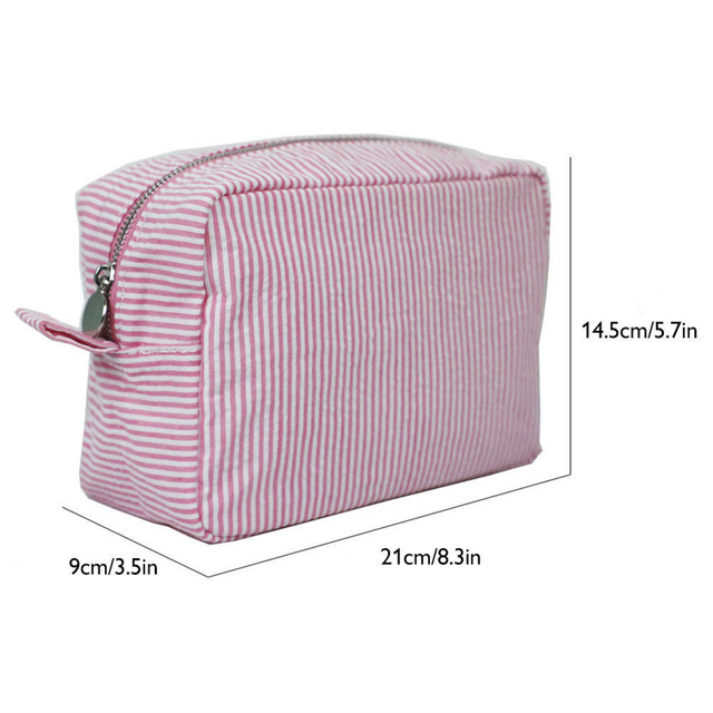 Picture of Custom Embroidered Striped Makeup Bag - Custom Seersucker Storage Makeup Bag - Personalized Travel and Business Travel Portable Storage Bag - Best for Women and Girls