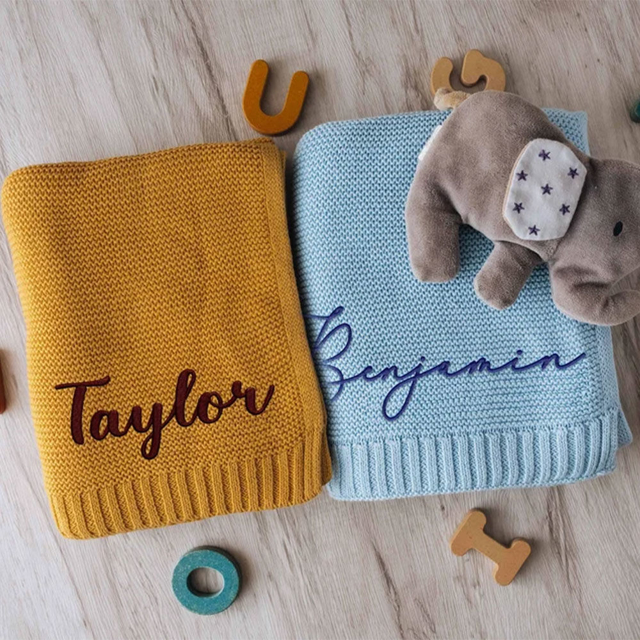 Picture of Custom Embroidered Baby Blanket - Personalized Name Knit Blanket for Baby - Custom Baby Nap Blanket - Gifts for Newborns and Baby Shower