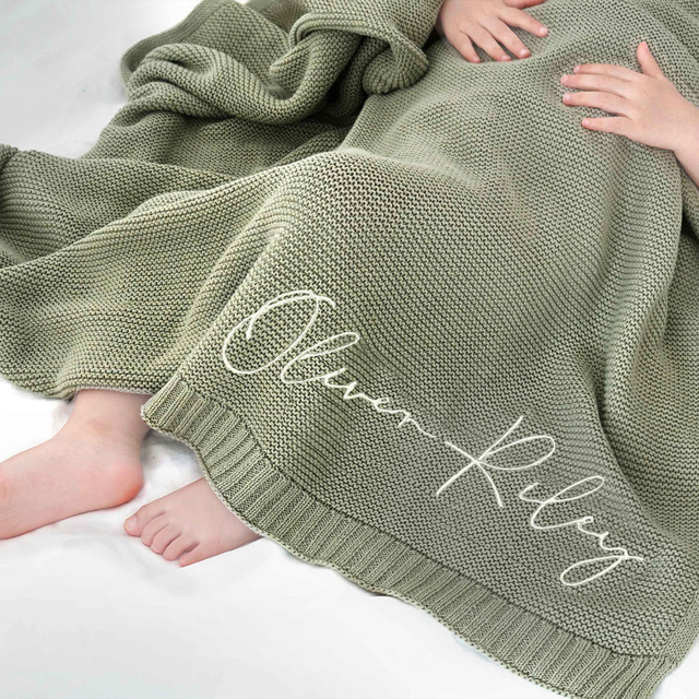 Picture of Custom Embroidered Baby Throw Blanket - Custom Car Throw Blanket - Personalized Knit Cotton Nap Blanket Throw Blanket - Best Gifts for Newborns and Baby Shower