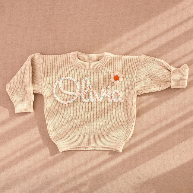 Picture of Personalized Embroidered Sweater for Baby & Toddler - Custom Name Embroidery Sweater - Best Knitted Xmas Sweater for Baby