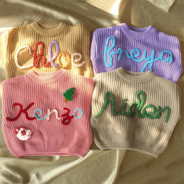 Picture of Personalized Embroidered Sweater for Baby & Toddler - Custom Name Embroidery Sweater - Best Knitted Xmas Sweater for Baby