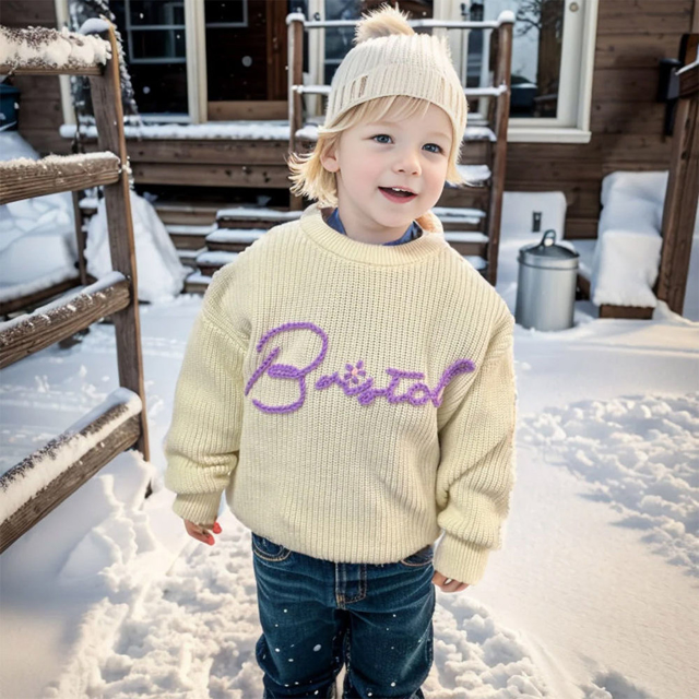 Picture of Personalized Embroidered Sweater for Baby & Toddler - Custom Name Embroidery Sweater - Best Knitted Xmas Sweater for Baby