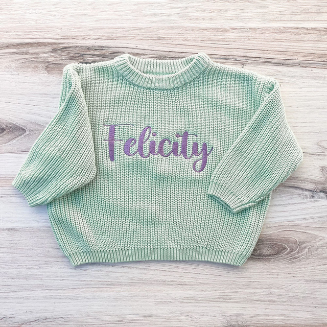 Picture of Personalized Embroidered Name Sweater for Kids - Custom Embroidery Sweater - Knitted Xmas Sweater