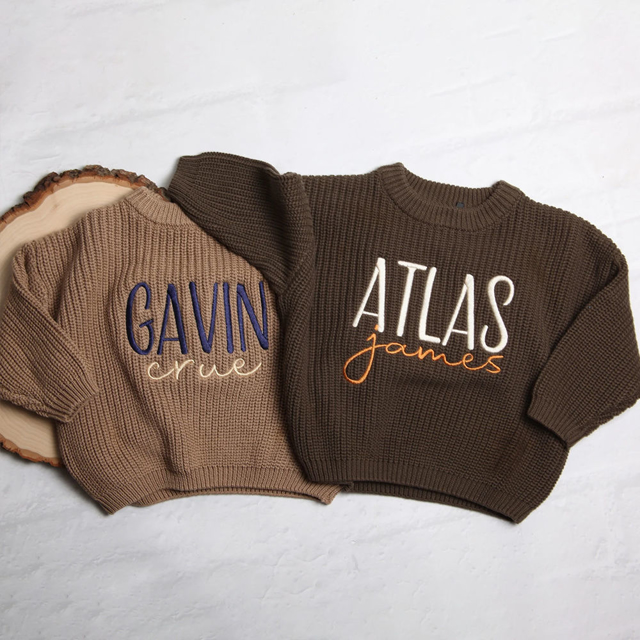 Picture of Personalized Embroidered Name Sweater for Kids - Custom Embroidery Sweater - Knitted Xmas Sweater