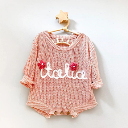 Picture of Personalized Embroidered Sweater for Baby and Toddler - Custom Name Embroidery Bodysuit Sweater - Best Knitted Xmas Sweater for Baby