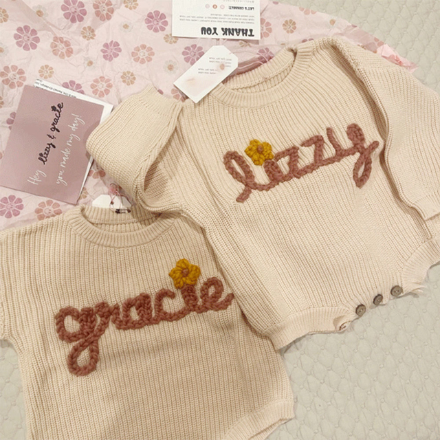 Picture of Personalized Embroidered Sweater for Baby and Toddler - Custom Name Embroidery Bodysuit Sweater - Best Knitted Xmas Sweater for Baby