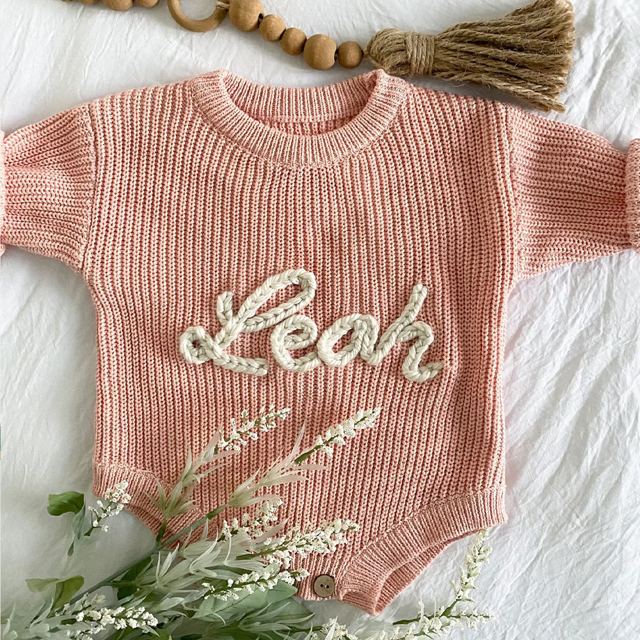 Picture of Personalized Embroidered Sweater for Baby and Toddler - Custom Name Embroidery Bodysuit Sweater - Best Knitted Xmas Sweater for Baby