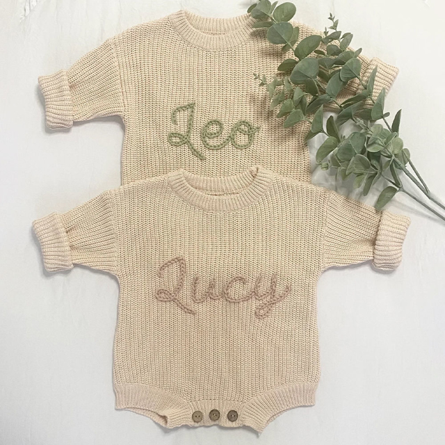 Picture of Personalized Embroidered Sweater for Baby and Toddler - Custom Name Embroidery Bodysuit Sweater - Best Knitted Xmas Sweater for Baby