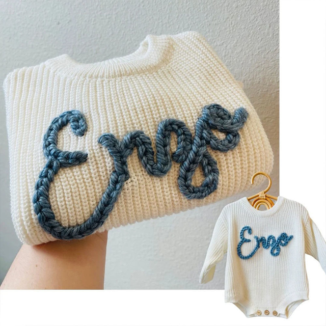 Picture of Personalized Embroidered Sweater for Baby and Toddler - Custom Name Embroidery Bodysuit Sweater - Best Knitted Xmas Sweater for Baby