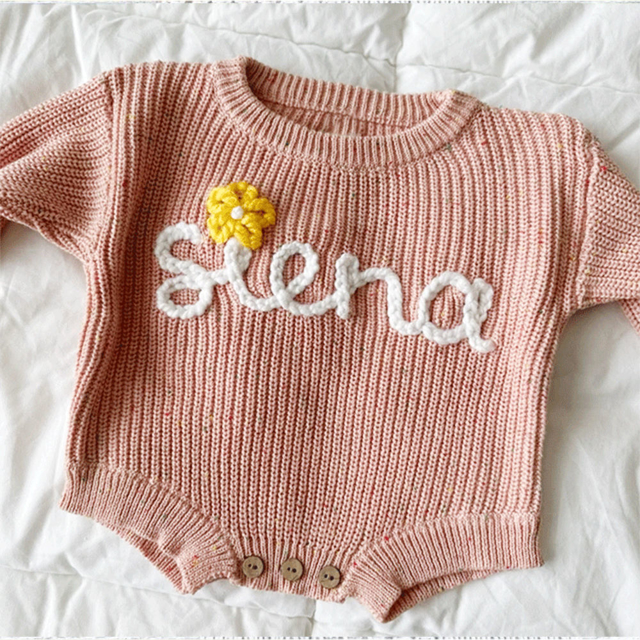 Picture of Personalized Embroidered Sweater for Baby and Toddler - Custom Name Embroidery Bodysuit Sweater - Best Knitted Xmas Sweater for Baby