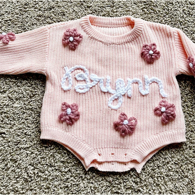 Picture of Personalized Embroidered Sweater for Baby and Toddler - Custom Name Embroidery Bodysuit Sweater - Best Knitted Xmas Sweater for Baby