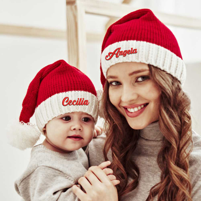 Picture of Custom Knitted Santa Hat with Name - Personalized Embroidered Family Christmas Hat - Best Christmas Gift