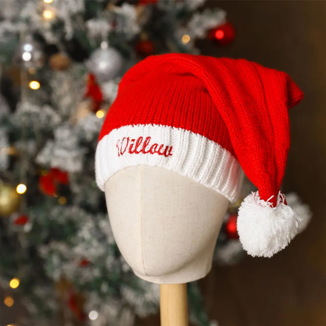 Picture of Custom Knitted Santa Hat with Name - Personalized Embroidered Family Christmas Hat - Best Christmas Gift