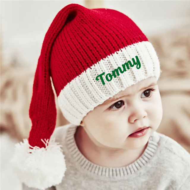 Picture of Custom Knitted Santa Hat with Name - Personalized Embroidered Family Christmas Hat - Best Christmas Gift