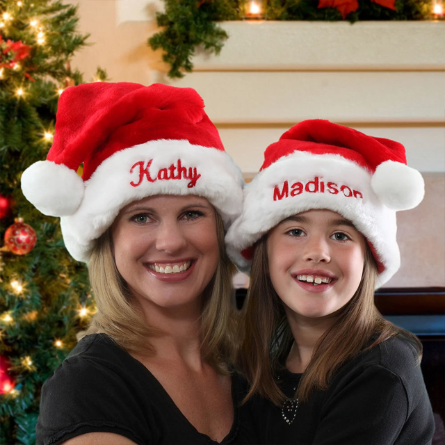 Picture of Custom Velvet Santa Hat with Name - Personalized Embroidered Family Christmas Hat - Best Christmas Gift