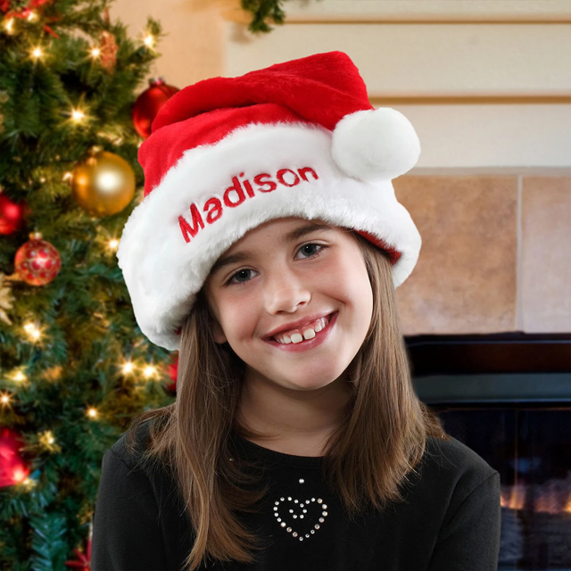 Picture of Custom Velvet Santa Hat with Name - Personalized Embroidered Family Christmas Hat - Best Christmas Gift