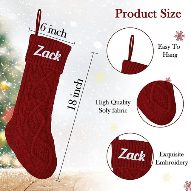 Picture of Personalized Embroidery Christmas Stocking - Custom Name Family Christmas Stocking - Knitted Xmas Stocking - Best Christmas Gifts