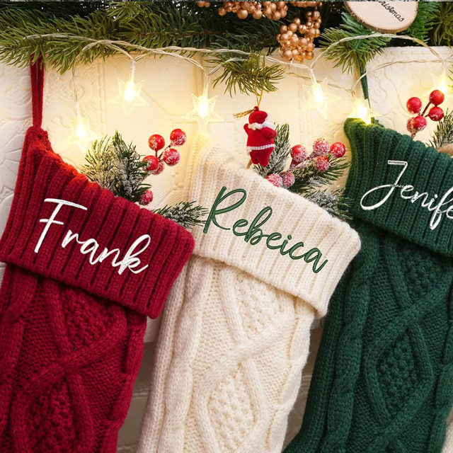 Picture of Personalized Embroidery Christmas Stocking - Custom Name Family Christmas Stocking - Knitted Xmas Stocking - Best Christmas Gifts