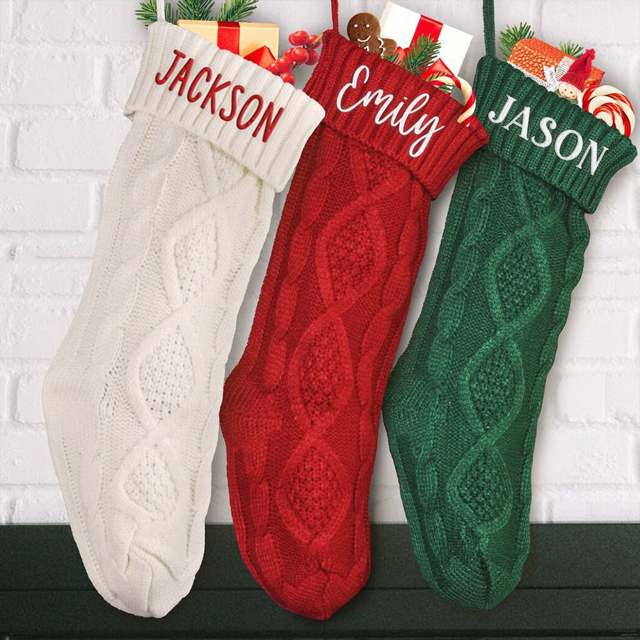 Picture of Personalized Embroidery Christmas Stocking - Custom Name Family Christmas Stocking - Knitted Xmas Stocking - Best Christmas Gifts