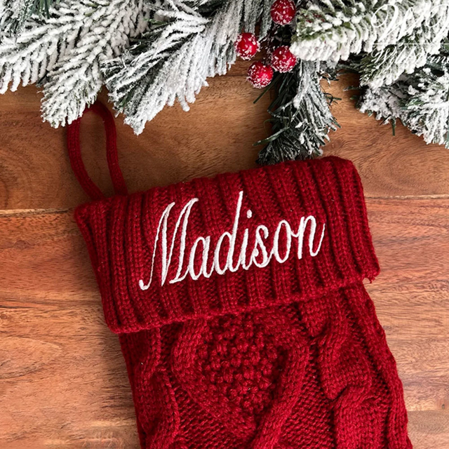 Picture of Personalized Embroidery Christmas Stocking - Custom Name Family Christmas Stocking - Knitted Xmas Stocking - Best Christmas Gifts