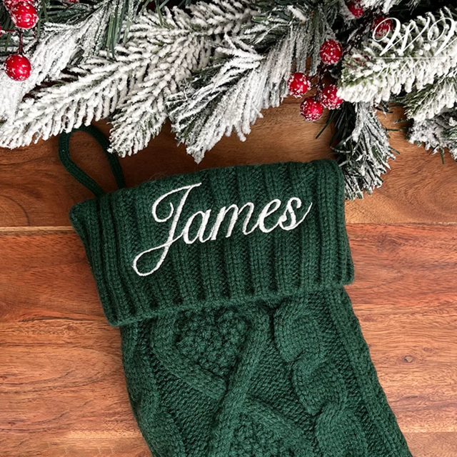 Picture of Personalized Embroidery Christmas Stocking - Custom Name Family Christmas Stocking - Knitted Xmas Stocking - Best Christmas Gifts