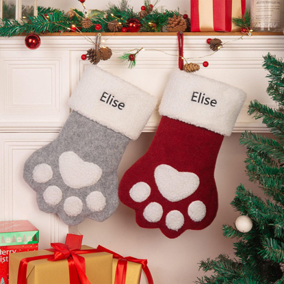 Picture of Custom Pet Christmas Stocking - Personalized Paw Shape Embroidery Christmas Stocking - Best Christmas Gifts