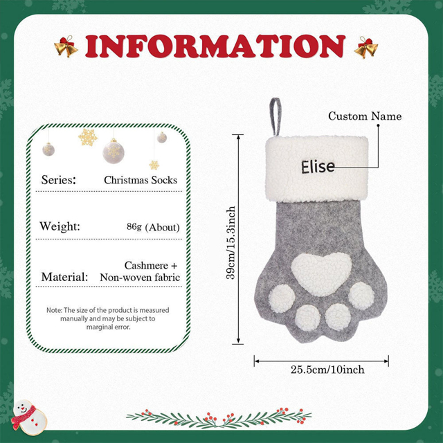 Picture of Custom Pet Christmas Stocking - Personalized Paw Shape Embroidery Christmas Stocking - Best Christmas Gifts