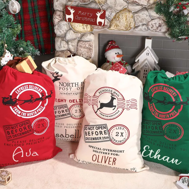 Picture of Personalized North Pole Gift Bags | Custom Santa Holiday Decoration Bags | Custom Christmas Gift Bags | Merry Christmas Gift Wrapping