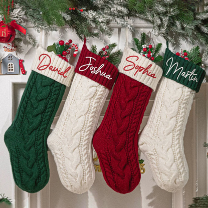 Picture of Personalized Embroidery Christmas Stocking - Knitted Custom Name Family Christmas Stocking -  Best Christmas Gift