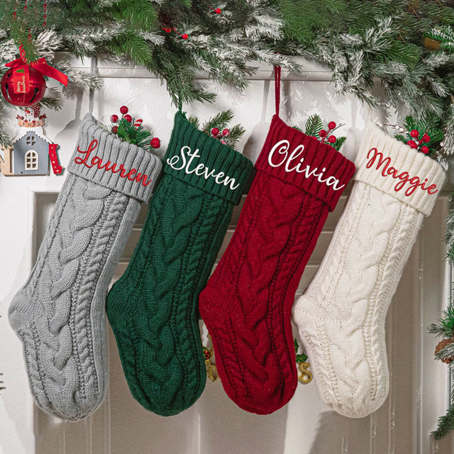 Picture of Personalized Embroidery Christmas Stocking - Knitted Custom Name Family Christmas Stocking -  Best Christmas Gift