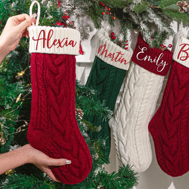 Picture of Personalized Embroidery Christmas Stocking - Knitted Custom Name Family Christmas Stocking -  Best Christmas Gift