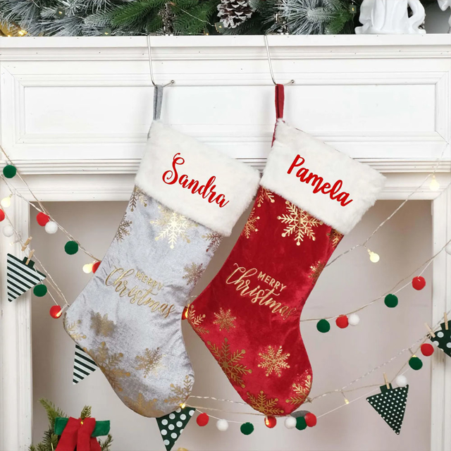 Picture of Personalized Velvet Embroidered Christmas Stocking - Custom Christmas Stocking with Name - Best Christmas Gifts