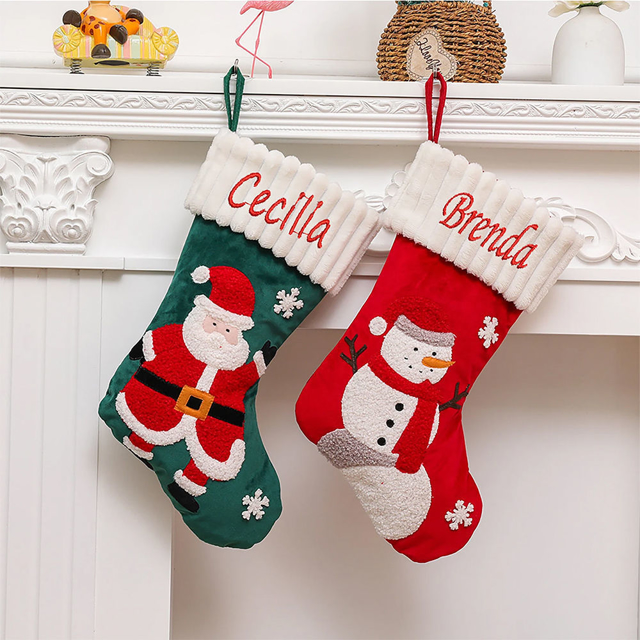 Picture of Custom Velvet Christmas Stocking with Santa Figure - Personalized Embroidery Christmas Stocking -  Best Christmas Gift