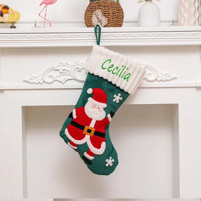 Picture of Custom Velvet Christmas Stocking with Santa Figure - Personalized Embroidery Christmas Stocking -  Best Christmas Gift