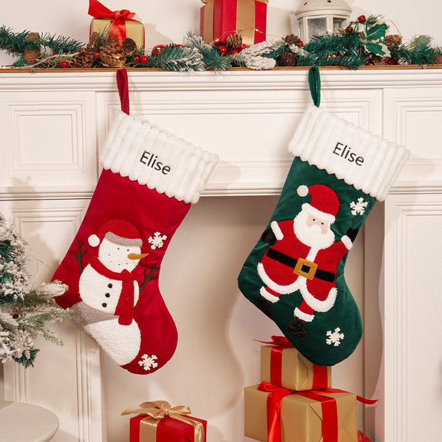 Picture of Custom Velvet Christmas Stocking with Santa Figure - Personalized Embroidery Christmas Stocking -  Best Christmas Gift