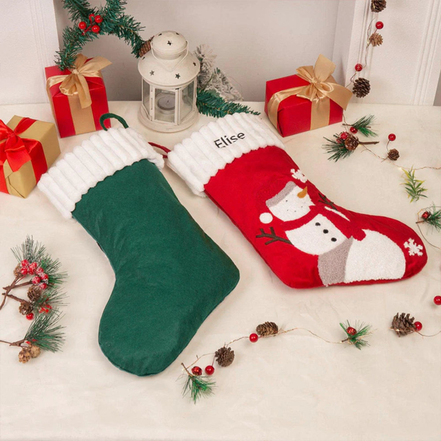 Picture of Custom Velvet Christmas Stocking with Santa Figure - Personalized Embroidery Christmas Stocking -  Best Christmas Gift