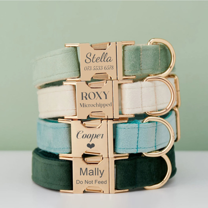 Afbeeldingen van Gepersonaliseerde huisdiernaamhalsband - Aangepaste fluwelen hondenhalsband in meerdere kleuren - Gegraveerde huisdiernaamtag met metalen gesp - Beste huwelijks- en kerstcadeau voor puppy's
