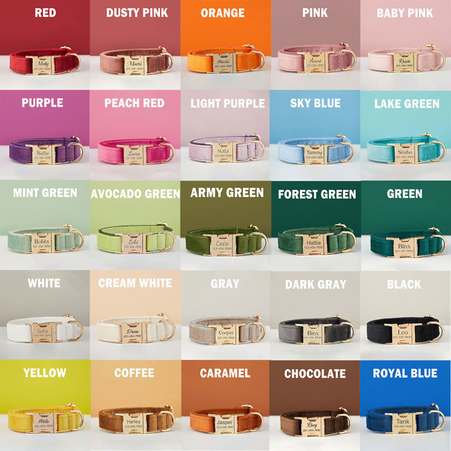 Picture of Personalized Pet Name Collar - Custom Multiple Color Velvet Dog Collar - Engraved Pet Name Tag Metal Buckle - Best Wedding and Christmas Puppy Gift