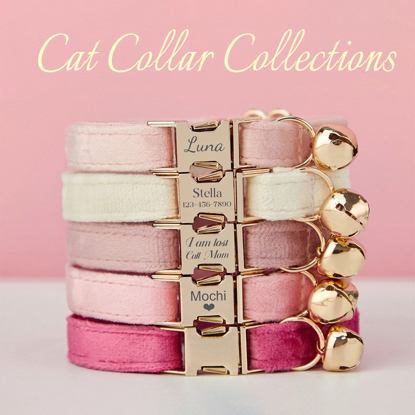 Afbeeldingen van Gepersonaliseerde kattennaamhalsbandset - Aangepaste fluwelen kattenhalsband in meerdere kleuren - Gegraveerde naamplaatje voor huisdieren Metalen gesp - Beste huwelijks- en kerstcadeau voor puppy's