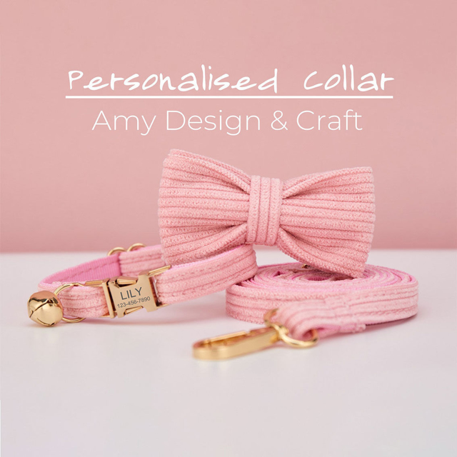 Picture of Personalized Corduroy Cat Collar Leash Set - Engraved Pet Name Metal Buckle - Best Wedding and Christmas Puppy Gift