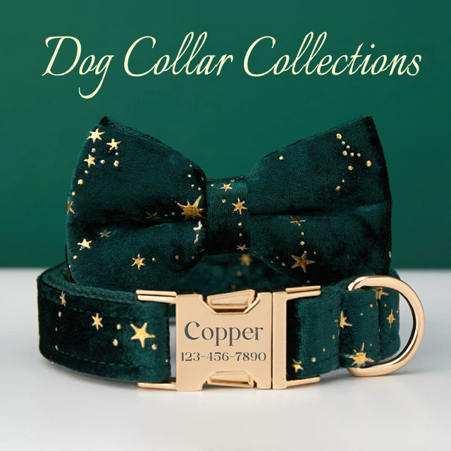 Picture of Personalized Dog Collar Bow Tie Leash Set with Starry Stars - Christmas Gifts for Dog